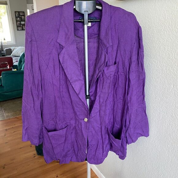 Vintage 80s 90s Maggie McNaughton Linen Jacket Blazer Double Breasted Size 20W - Picture 1 of 4